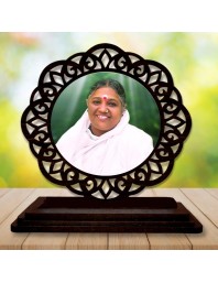 Car Desk/Table Top Amritanandamayi Wooden Showpiece 3x4 Inches, Compact & Stylish Spiritual Display for Car, Home & Office (Pack of 1) (F19632)