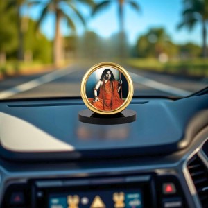 Car Desk/Table Top Acharya Srimat Swami Pranabanandaji Maharaj Metal Golden Photo Stand 2x2 Inches, Compact & Stylish Spiritual Display for Car, Home & Office (Pack of 1) (F18522)