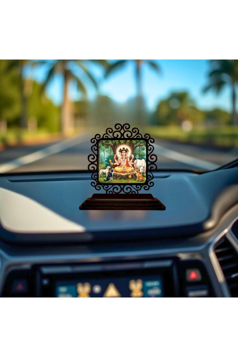 Car Desk/Table Top Lord Dattatreya Wooden Showpiece 3x4 Inches, Compact & Stylish Spiritual Display for Car, Home & Office (Pack of 1) (F19841)