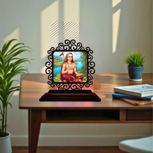 Car Desk/Table Top Adhi Shankaracharya Wooden Showpiece 3x4 Inches, Compact & Stylish Spiritual Display for Car, Home & Office (Pack of 1) (F19779)