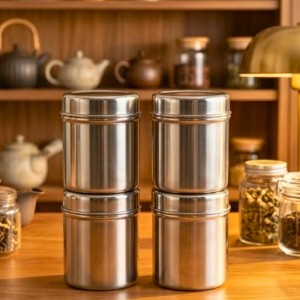 Stainless Steel Tea Canister Set of 4 | Airtight Storage Container for Tea, Coffee & Sugar | Durable Rust-Resistant Kitchen Storage Jars with Lid Stainless Steel Tea Canister Set of 4 | Airtight Storage Container for Tea, Coffee & Sugar | Durable Rust-Resistant Kitchen Storage Jars with Lid