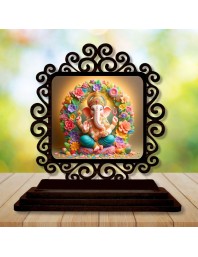 Car Desk/Table Top Lord Ganesha Wooden Showpiece 3x4 Inches, Compact & Stylish Spiritual Display for Car, Home & Office (Pack of 1) (F19936)