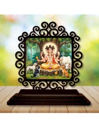 Car Desk/Table Top Lord Dattatreya Wooden Showpiece 3x4 Inches, Compact & Stylish Spiritual Display for Car, Home & Office (Pack of 1) (F19841)