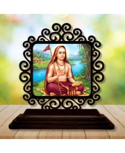 Car Desk/Table Top Adhi Shankaracharya Wooden Showpiece 3x4 Inches, Compact & Stylish Spiritual Display for Car, Home & Office (Pack of 1) (F19779)