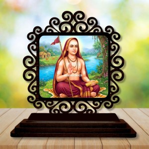 Car Desk/Table Top Adhi Shankaracharya Wooden Showpiece 3x4 Inches, Compact & Stylish Spiritual Display for Car, Home & Office (Pack of 1) (F19779)