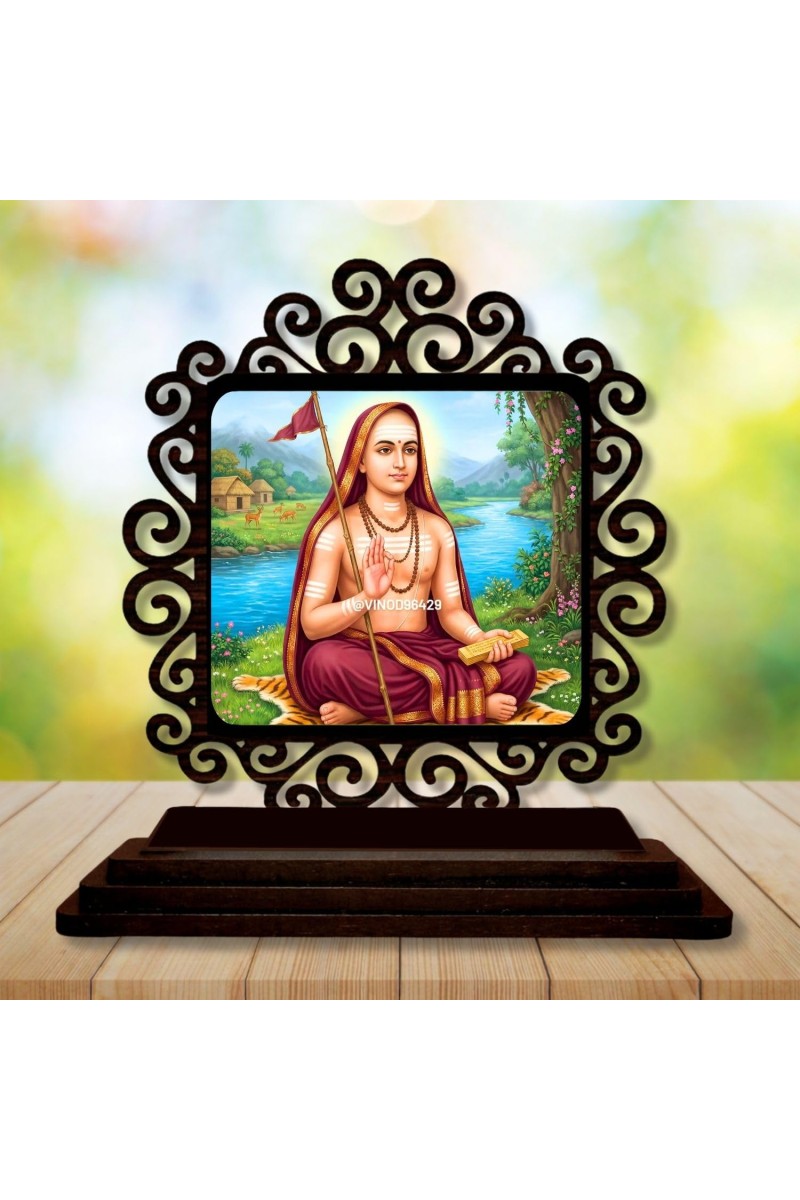 Car Desk/Table Top Adhi Shankaracharya Wooden Showpiece 3x4 Inches, Compact & Stylish Spiritual Display for Car, Home & Office (Pack of 1) (F19779)