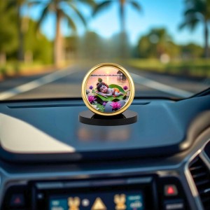 Car Desk/Table Top Little Krishna Metal Golden Photo Stand 2x2 Inches, Compact & Stylish Spiritual Display for Car, Home & Office (Pack of 1) (F18899)