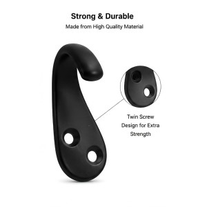 Black Metal Wall Hooks |Wall Mount Hooks for Clothes, Bags, Coats, Hats, Keys & Towels | Rust Resistant Curtain Holdback Hooks for Bathroom, Bedroom, Kitchen & Office | Includes 12 Screws | Pack of 6