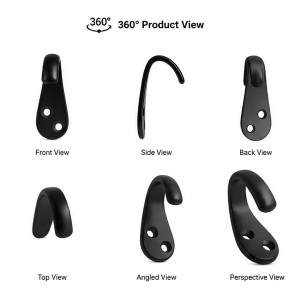 Black Metal Wall Hooks |Wall Mount Hooks for Clothes, Bags, Coats, Hats, Keys & Towels | Rust Resistant Curtain Holdback Hooks for Bathroom, Bedroom, Kitchen & Office | Includes 12 Screws | Pack of 6