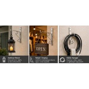 Heavy Duty Wall Mount Plant Hanger Hooks (Pack of 2) | Metal Hanging Basket Brackets for Flower Pots, Lanterns, Bird Feeders & Outdoor Garden DÃ©cor (Steel)