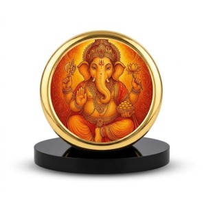 Car Dashboard/Table Top Lord Ganeshaa Metal Golden Photo Stand 2x2 Inches, Compact & Stylish Spiritual Display For Car, Home & Office (Pack Of 1) (F24779)