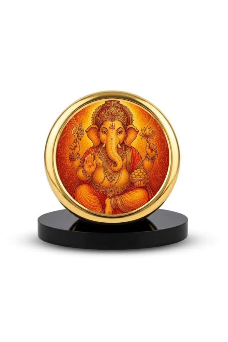 Car Dashboard/Table Top Lord Ganeshaa Metal Golden Photo Stand 2x2 Inches, Compact & Stylish Spiritual Display For Car, Home & Office (Pack Of 1) (F24779)