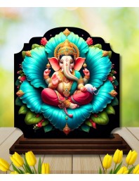 Car Dashboard/Table Top Lord Ganesha Wooden Rectangle Photo Stand 3x4 Inches, Compact & Stylish Spiritual Display for Car, Home & Office (Pack of 1) (F22249)