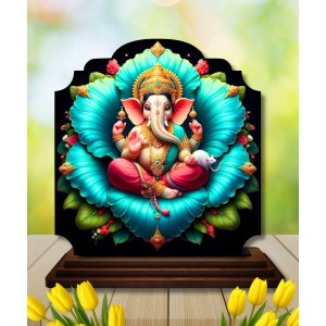 Car Dashboard/Table Top Lord Ganesha Wooden Rectangle Photo Stand 3x4 Inches, Compact & Stylish Spiritual Display for Car, Home & Office (Pack of 1) (F22249)