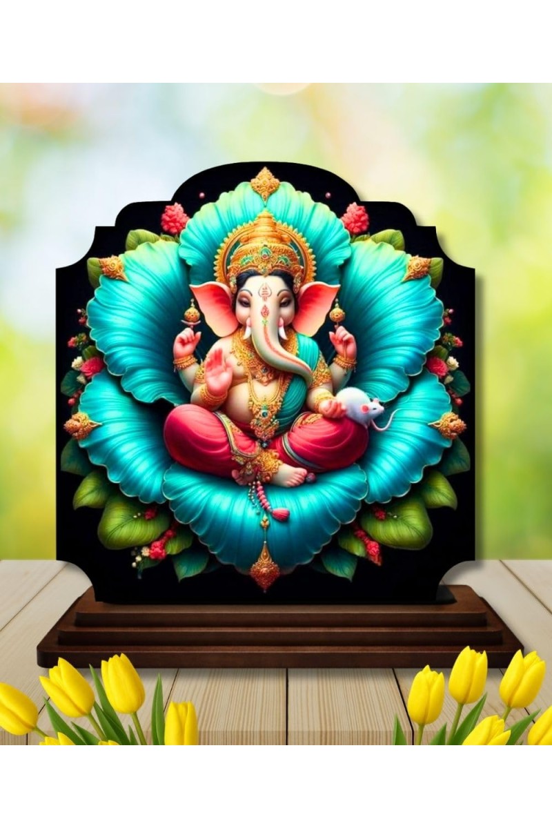 Car Dashboard/Table Top Lord Ganesha Wooden Rectangle Photo Stand 3x4 Inches, Compact & Stylish Spiritual Display for Car, Home & Office (Pack of 1) (F22249)