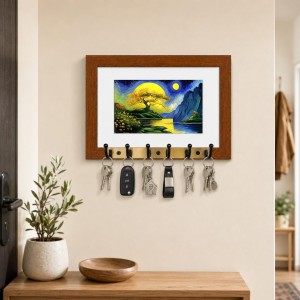 Decorative Wooden Photo Frame Key Hanger With Nature Picture, 12 X 8 Inch Wall Key Holder, 10 X 6 Inch Glossy Photo Frame, 6 Metal Hooks, Home Entrance Decor, Made In India (F38844) Decorative Wooden Photo Frame Key Hanger With Nature Picture, 12 X 8 Inch Wall Key Holder, 10 X 6 Inch Glossy Photo Frame, 6 Metal Hooks, Home Entrance Decor, Made In India (F38844)