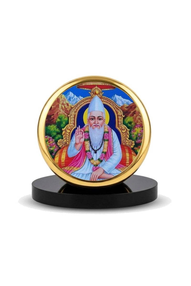 Car Dashboard/Table Top Sant Kabir Metal Golden Photo Stand 2x2 Inches, Compact & Stylish Spiritual Display For Car, Home & Office (Pack Of 1) (F24824)