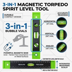 3-in-1 Magnetic Spirit Level Tool with Bubble Vials & Measuring Scale | Mini Water Level Meter for Horizontal, Vertical | Portable Leveling Tool for Home, Construction & DIY Project