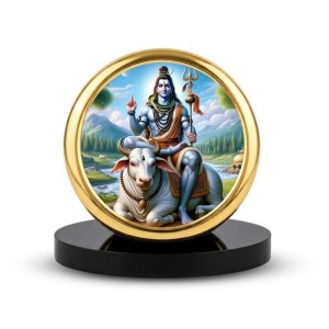 Car Dashboard/Table Top Lord Shiva Metal Golden Photo Stand 2x2 Inches, Compact & Stylish Spiritual Display For Car, Home & Office (Pack Of 1) (F24862)