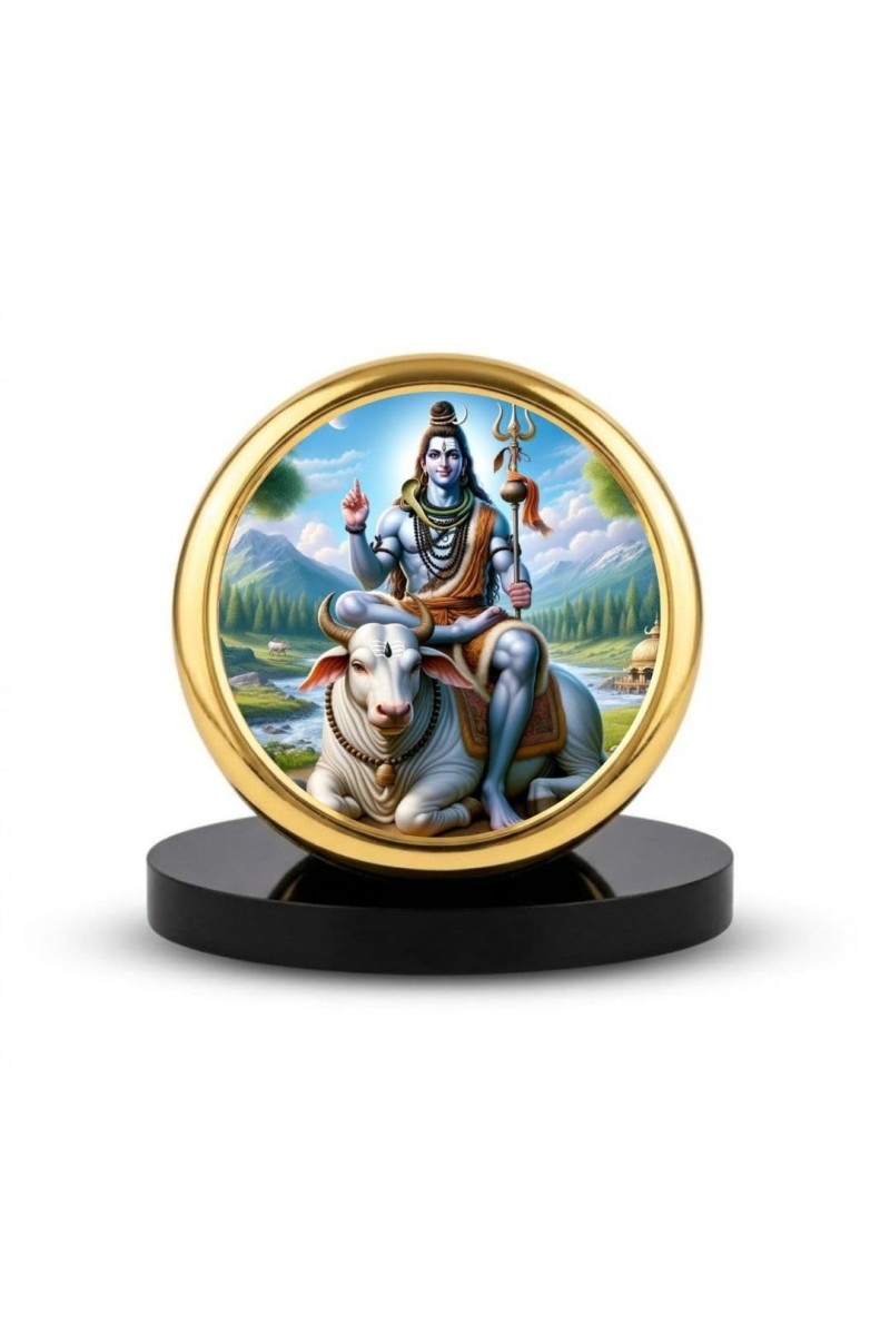 Car Dashboard/Table Top Lord Shiva Metal Golden Photo Stand 2x2 Inches, Compact & Stylish Spiritual Display For Car, Home & Office (Pack Of 1) (F24862)