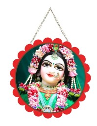 Beautiful Radha Wall Hanging Photo Frame | 8 Inch Round Floral Design With Golden Hanging Chain | Decorative Religious Wall Decor For Home, Office, Temple & Pooja Room (F22044)