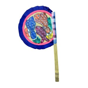 Handcrafted Bamboo Hat Pakha Traditional Hand Fan | Hand-Painted Fish Design | Natural Bamboo Cooling Fan | Eco-Friendly Manual Fan for Home, Puja, Festivals, Wedding, Decoration & Gifting