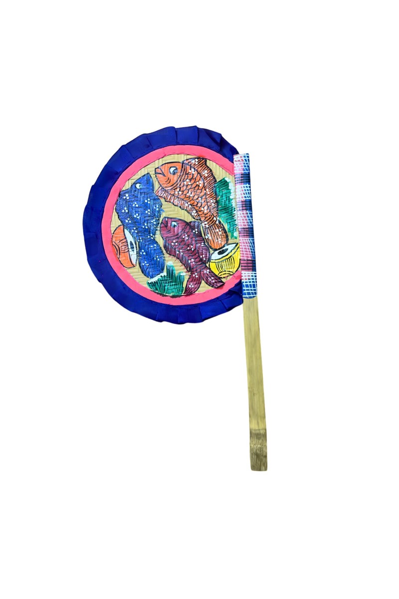 Handcrafted Bamboo Hat Pakha Traditional Hand Fan | Hand-Painted Fish Design | Natural Bamboo Cooling Fan | Eco-Friendly Manual Fan for Home, Puja, Festivals, Wedding, Decoration & Gifting
