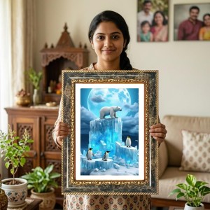 Polar Bear Decorative Photo Frame With White Mount | Premium Wall & Tabletop Picture Frame | Home, Office & Temple Decoration | 8x12 Inch (Pack Of 1) (F32433)