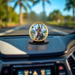Car Dashboard/Table Top Lord Shiva Metal Golden Photo Stand 2x2 Inches, Compact & Stylish Spiritual Display For Car, Home & Office (Pack Of 1) (F24862)