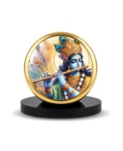 Car Dashboard/Table Top Lord Krishna Metal Golden Photo Stand 2x2 Inches, Compact & Stylish Spiritual Display For Car, Home & Office (Pack Of 1) (F24572)