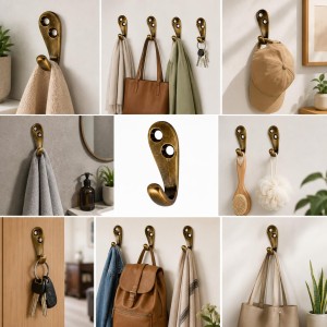 Metal Golden Wall Hook for Home Organization |Wall Mounted Hooks for Clothes, Bags, Coats, Hats, Keys & Towels | Curtain Holdback Hooks | Includes 12 Screws | Pack of 6