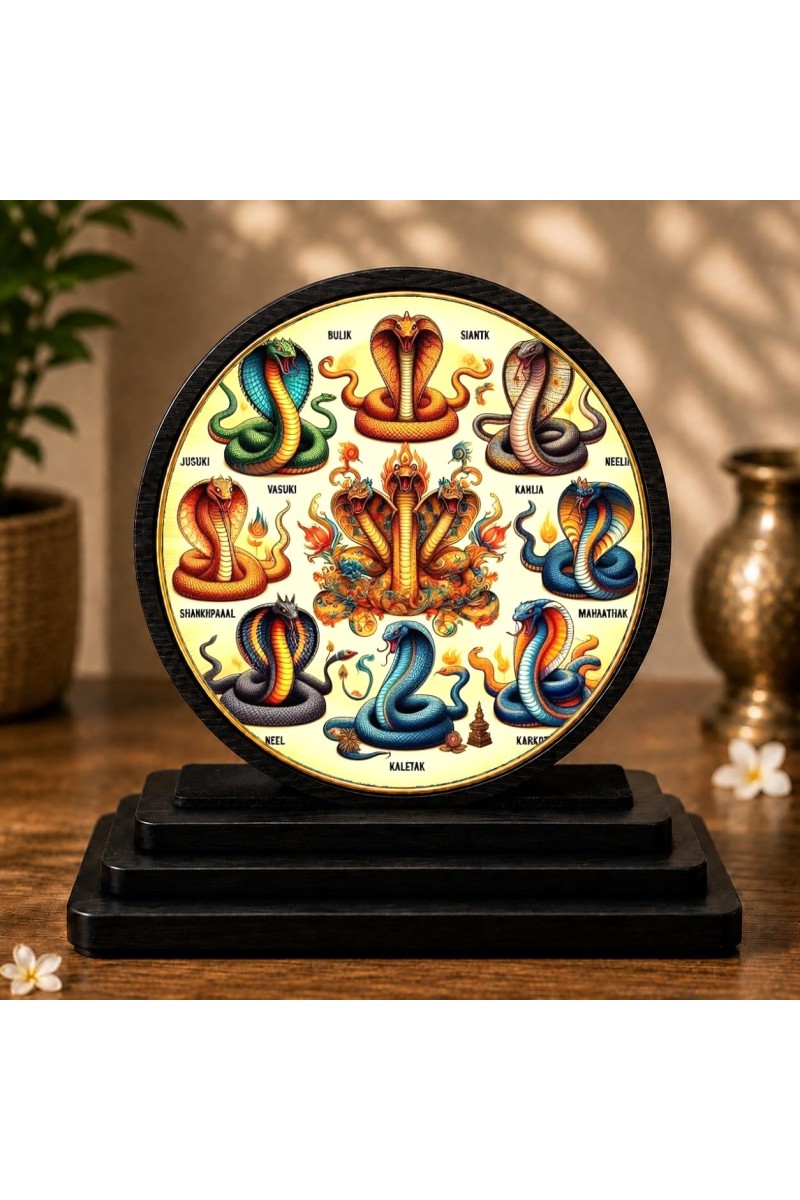 Car Dashboard Wooden Ashta Nagas Showpiece | 4 X 4.5 Inch Sublimation Printed Decorative Stand | 4 Mm MDF | Home Decor | Made in India (F33586)
