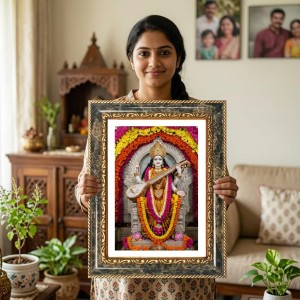 Goddess Saraswati Decorative Photo Frame With White Mount | Premium Wall & Tabletop Picture Frame | Home, Office & Temple Decoration | 8x12 Inch (Pack Of 1) (F31230) Goddess Saraswati Decorative Photo Frame With White Mount | Premium Wall & Tabletop Picture Frame | Home, Office & Temple Decoration | 8x12 Inch (Pack Of 1) (F31230)