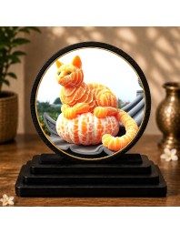 Car Dashboard Wooden Cat Made By Oranges Showpiece | 4 X 4.5 Inch Sublimation Printed Decorative Stand | 4 Mm MDF | Home Decor | Made in India (F33716)