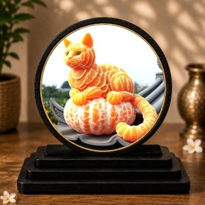 Car Dashboard Wooden Cat Made By Oranges Showpiece | 4 X 4.5 Inch Sublimation Printed Decorative Stand | 4 Mm MDF | Home Decor | Made in India (F33716)