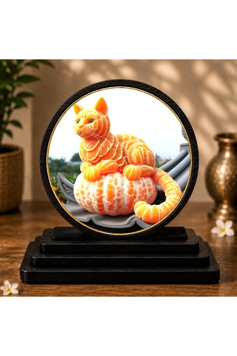 Car Dashboard Wooden Cat Made By Oranges Showpiece | 4 X 4.5 Inch Sublimation Printed Decorative Stand | 4 Mm MDF | Home Decor | Made in India (F33716)
