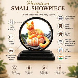 Car Dashboard Wooden Cat Made By Oranges Showpiece | 4 X 4.5 Inch Sublimation Printed Decorative Stand | 4 Mm MDF | Home Decor | Made in India (F33716)