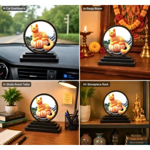 Car Dashboard Wooden Cat Made By Oranges Showpiece | 4 X 4.5 Inch Sublimation Printed Decorative Stand | 4 Mm MDF | Home Decor | Made in India (F33716)