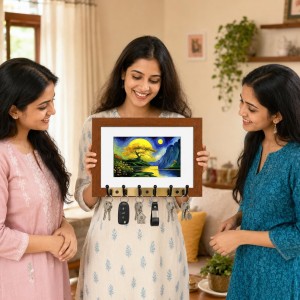 Decorative Wooden Photo Frame Key Hanger With Nature Picture, 12 X 8 Inch Wall Key Holder, 10 X 6 Inch Glossy Photo Frame, 6 Metal Hooks, Home Entrance Decor, Made In India (F38844) Decorative Wooden Photo Frame Key Hanger With Nature Picture, 12 X 8 Inch Wall Key Holder, 10 X 6 Inch Glossy Photo Frame, 6 Metal Hooks, Home Entrance Decor, Made In India (F38844)
