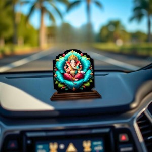 Car Dashboard/Table Top Lord Ganesha Wooden Rectangle Photo Stand 3x4 Inches, Compact & Stylish Spiritual Display for Car, Home & Office (Pack of 1) (F22249)