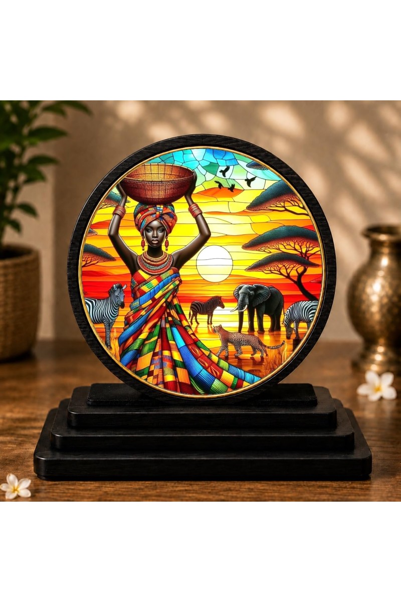 Car Dashboard Wooden African Tribal Art Showpiece | 4 X 4.5 Inch Sublimation Printed Decorative Stand | 4 Mm MDF | Home Decor | Made in India (F33383)