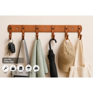 6-Hook Metal Wall Hook Rack with 3 Mounting Screws Included | Heavy Duty Wall Mounted Coat & Towel Hanger | Multipurpose Hook Rail for Clothes, Keys, Bags, Hats & Bathroom Accessories | Copper Finish