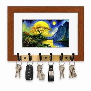 Decorative Wooden Photo Frame Key Hanger With Nature Picture, 12 X 8 Inch Wall Key Holder, 10 X 6 Inch Glossy Photo Frame, 6 Metal Hooks, Home Entrance Decor, Made In India (F38844) Decorative Wooden Photo Frame Key Hanger With Nature Picture, 12 X 8 Inch Wall Key Holder, 10 X 6 Inch Glossy Photo Frame, 6 Metal Hooks, Home Entrance Decor, Made In India (F38844)