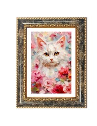 Cat Wall Art Decorative Photo Frame With White Mount | Premium Wall & Tabletop Picture Frame | Home, Office & Temple Decoration | 12x16 Inch (Pack Of 1) (F32588)