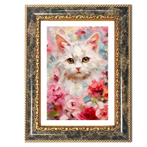 Cat Wall Art Decorative Photo Frame With White Mount | Premium Wall & Tabletop Picture Frame | Home, Office & Temple Decoration | 12x16 Inch (Pack Of 1) (F32588)