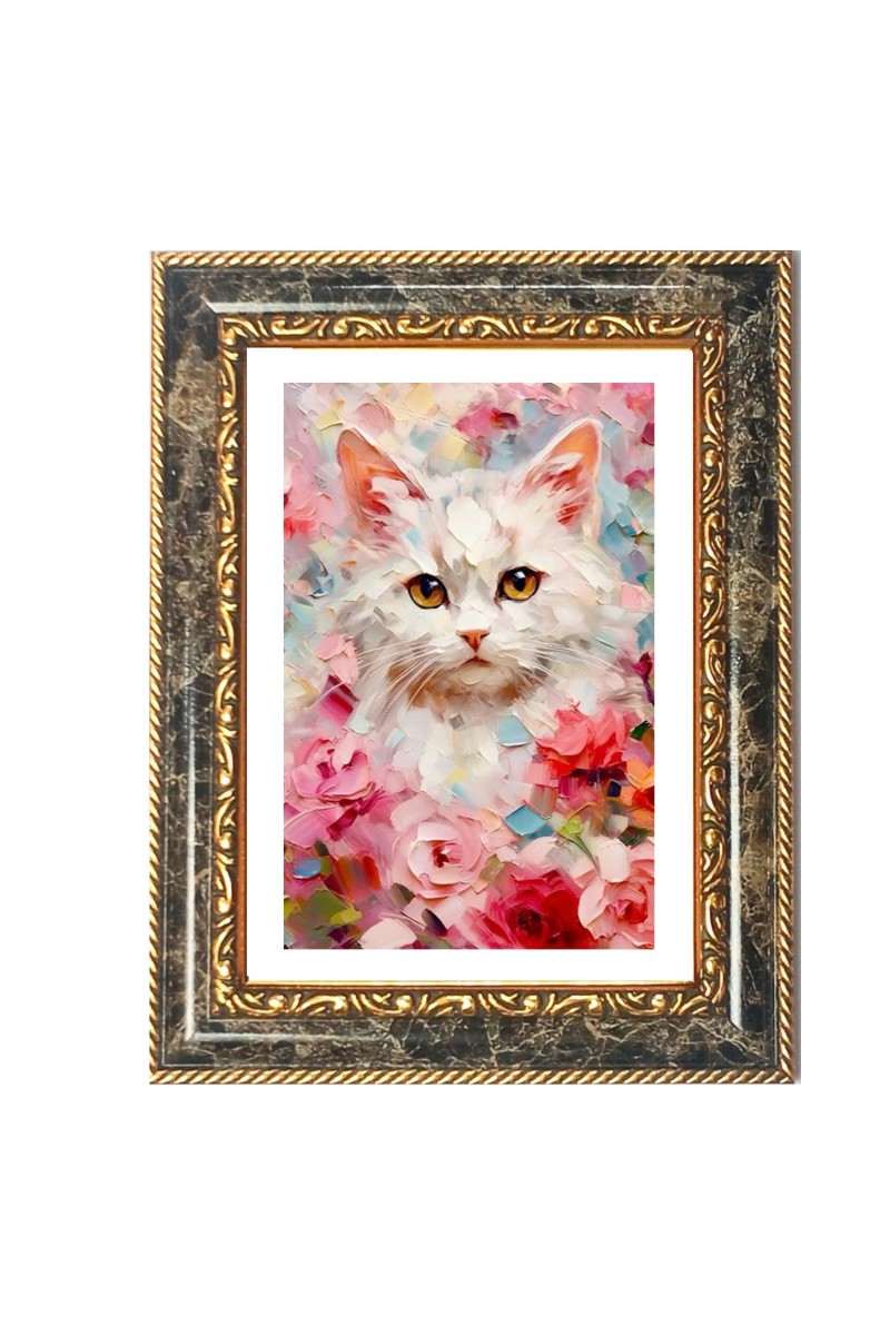 Cat Wall Art Decorative Photo Frame With White Mount | Premium Wall & Tabletop Picture Frame | Home, Office & Temple Decoration | 12x16 Inch (Pack Of 1) (F32588)