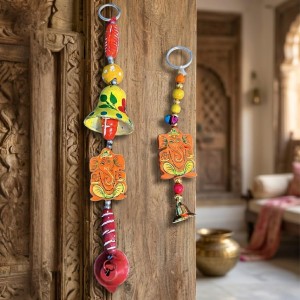 Handmade Wooden Ganesha Wall Hanging Bells for Home DÃ©cor | Colorful Hand-Painted Decorative Bells | Traditional Indian Wall Decoration for Entrance, Living Room & Pooja Room (Color May Vary)