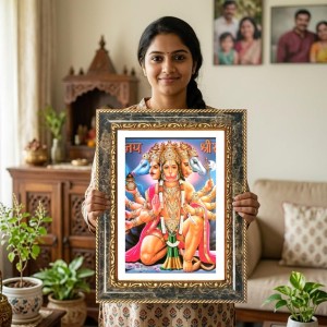 Hanuman Decorative Photo Frame With White Mount | Premium Wall & Tabletop Picture Frame | Home, Office & Temple Decoration | 8x12 Inch (Pack Of 1) (F33239)