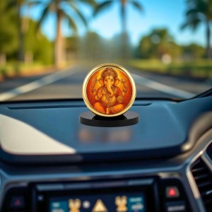 Car Dashboard/Table Top Lord Ganeshaa Metal Golden Photo Stand 2x2 Inches, Compact & Stylish Spiritual Display For Car, Home & Office (Pack Of 1) (F24779)