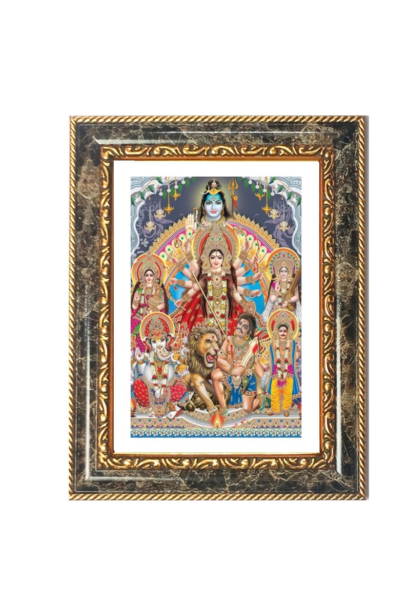 (Durga Parivar) And Lord Shiva Decorative Photo Frame With White Mount | Premium Wall & Tabletop Picture Frame | Home, Office & Temple Decoration | 10x14 Inch (Pack Of 1) (F31221)